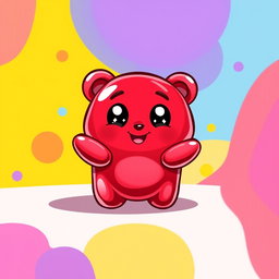 A small red character resembling a gummy bear, with a glossy and gelatinous appearance, plump and cute with rounded edges