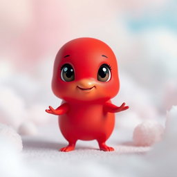 A charming small creature with a vibrant red body, possessing a regular, proportionate figure