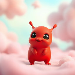 A charming small creature with a vibrant red body, possessing a regular, proportionate figure