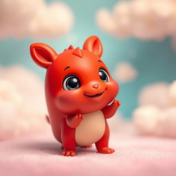 A charming small creature with a vibrant red body, possessing a regular, proportionate figure