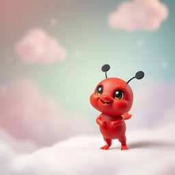 A charming small creature with a vibrant red body, possessing a regular, proportionate figure