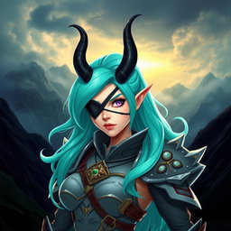 A fierce turquoise warrior female character, showcasing a strong and confident demeanor
