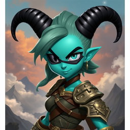 A fierce turquoise warrior female character, showcasing a strong and confident demeanor
