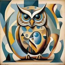 Surrealistic owl in the style of Picasso and Salvador Dali