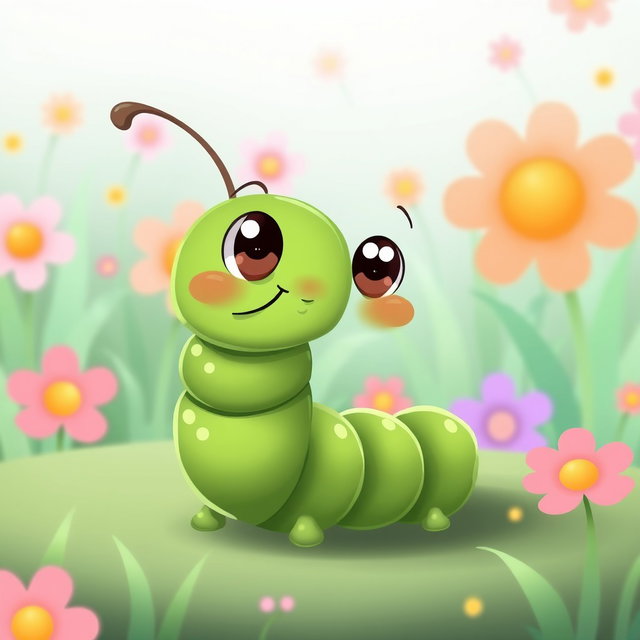 A cute deep green centipede character with a slightly elongated, segmented body, showcasing a whimsical design that emphasizes charm