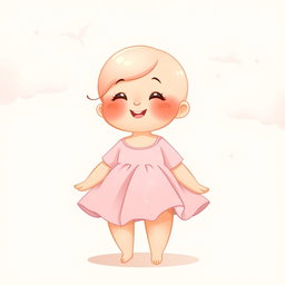 A cute, chubby lady character with smooth skin and no hair, radiating a sense of warmth and friendliness