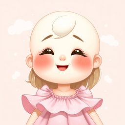 A cute, chubby lady character with smooth skin and no hair, radiating a sense of warmth and friendliness