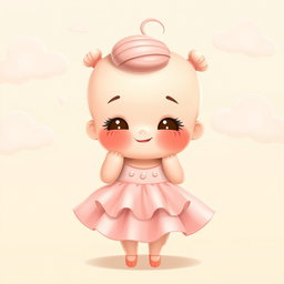 A cute, chubby lady character with smooth skin and no hair, radiating a sense of warmth and friendliness