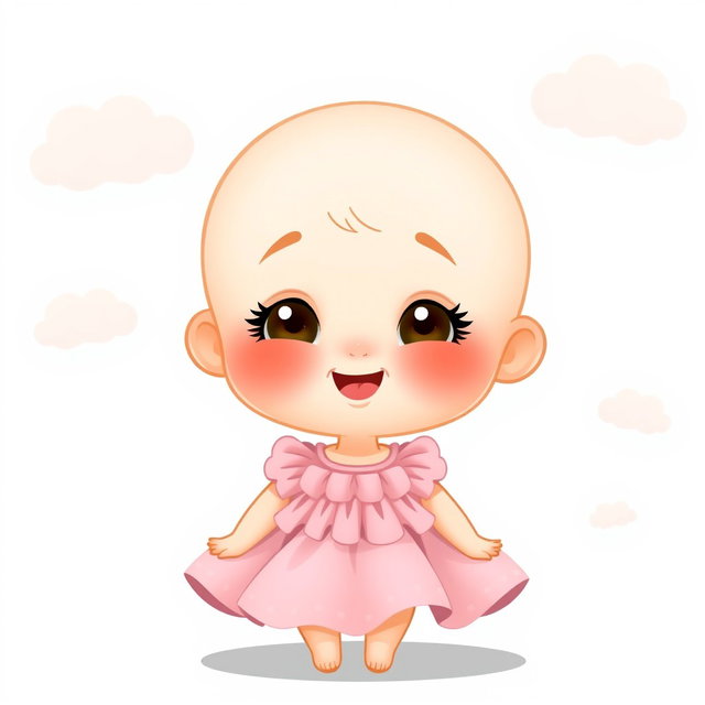 A cute, chubby lady character with smooth skin and no hair, radiating a sense of warmth and friendliness