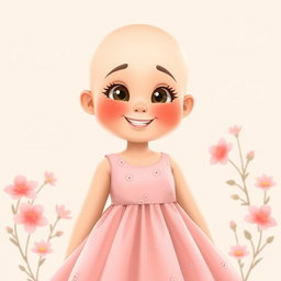 A delightful, chubby woman character with smooth, bald skin, embodying a sense of warmth and friendliness