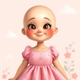 A delightful, chubby woman character with smooth, bald skin, embodying a sense of warmth and friendliness