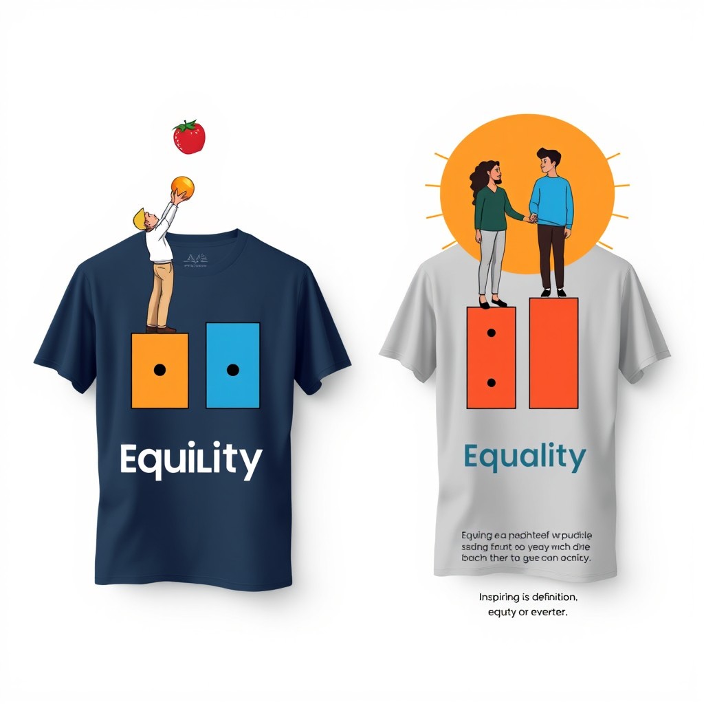 A stylish and thought-provoking t-shirt design that visually represents the concepts of equity and equality