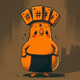 A bright orange character that is rotund at the bottom and has no legs, giving it a unique and playful appearance