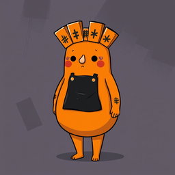 A bright orange character that is rotund at the bottom and has no legs, giving it a unique and playful appearance