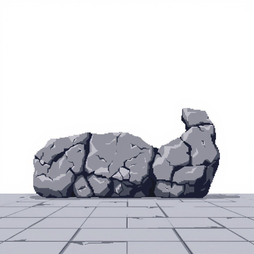 A large piece of stone that has been torn out from the floor, depicted in pixel art style, situated against a clean white background