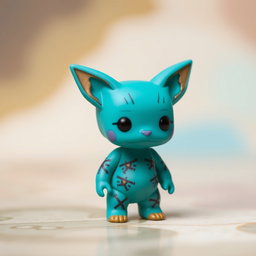 A mini turquoise figure with a unique and whimsical design, featuring sideways triangular ears that add an adventurous flair to its appearance