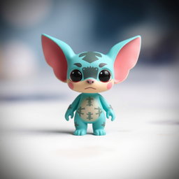 A mini turquoise figure with a unique and whimsical design, featuring sideways triangular ears that add an adventurous flair to its appearance