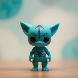 A mini turquoise figure with a unique and whimsical design, featuring sideways triangular ears that add an adventurous flair to its appearance