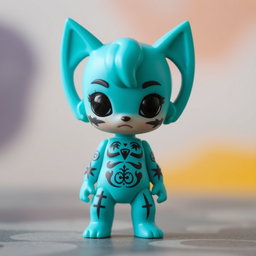 A mini turquoise figure with a unique and whimsical design, featuring sideways triangular ears that add an adventurous flair to its appearance