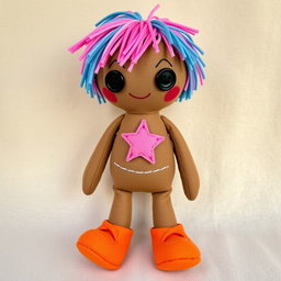 A whimsical rag doll character with brown skin that exudes a handmade charm
