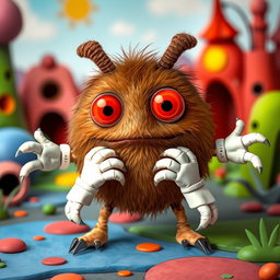 A quirky brown creature with a silly demeanor, featuring a rounded body and a pair of prominent brown antennae on top of its head
