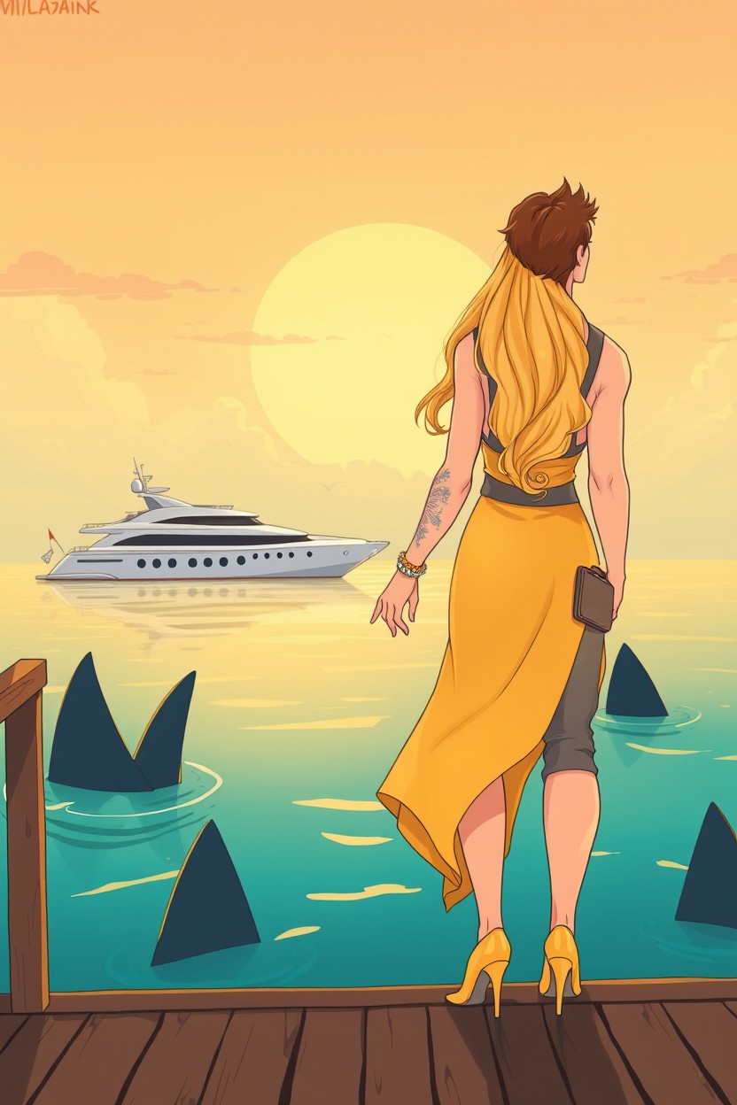 A romantic thriller suspense illustrated book cover in a pastel romcom style, reminiscent of “Pilot Suamiku”