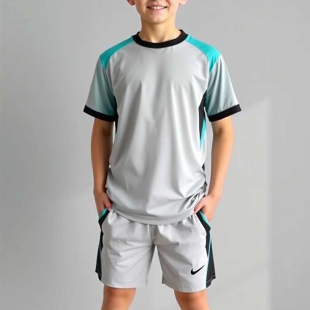 A dynamic and stylish full summer school sports uniform featuring a crew neck T-shirt and shorts