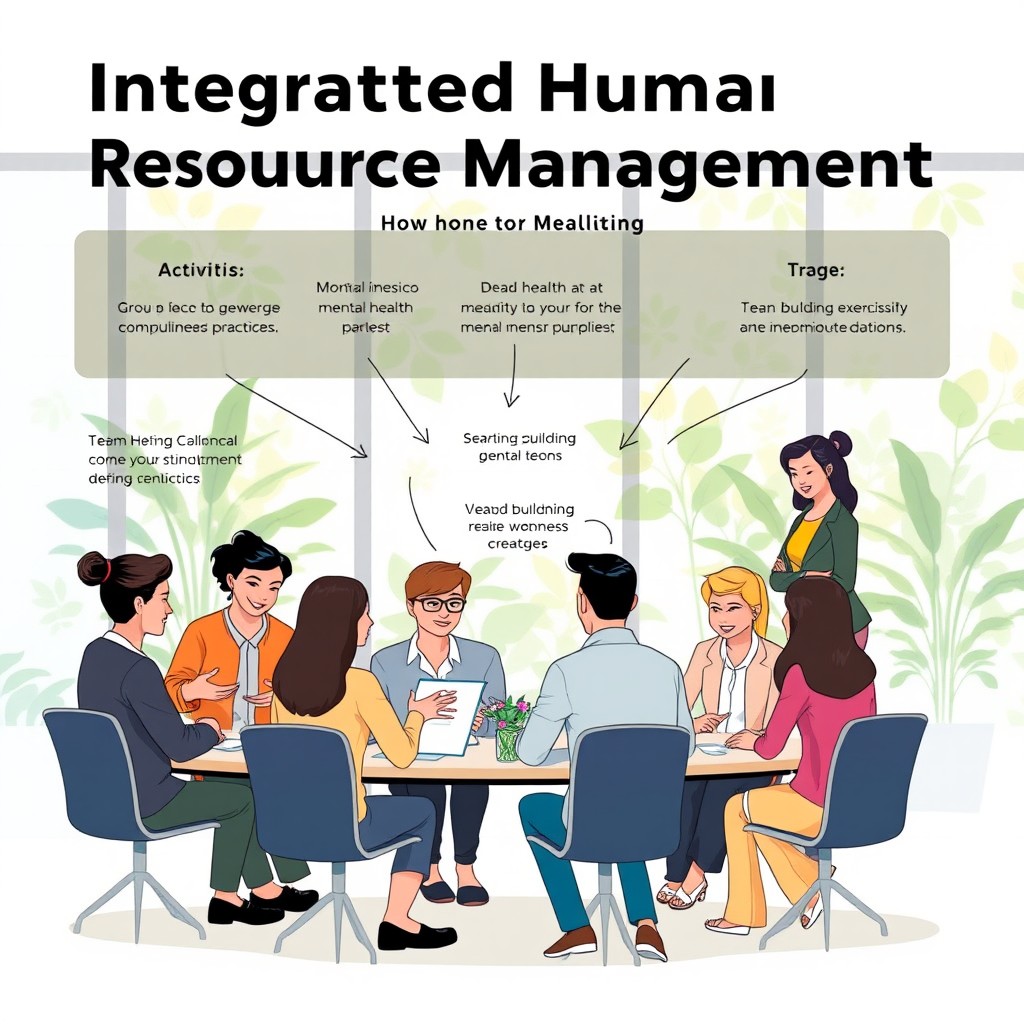 An illustration depicting the concept of Integrated Human Resource Management with a focus on Mental Well-being