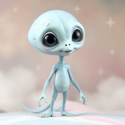 A whimsical pastel blue alien, completely unclothed, showcasing its unique extraterrestrial features