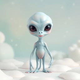 A whimsical pastel blue alien, completely unclothed, showcasing its unique extraterrestrial features
