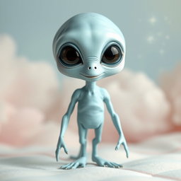 A whimsical pastel blue alien, completely unclothed, showcasing its unique extraterrestrial features