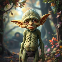 An elderly green goblin with a hairless head, resembling a human body in stature and physique