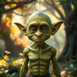 An elderly green goblin with a hairless head, resembling a human body in stature and physique