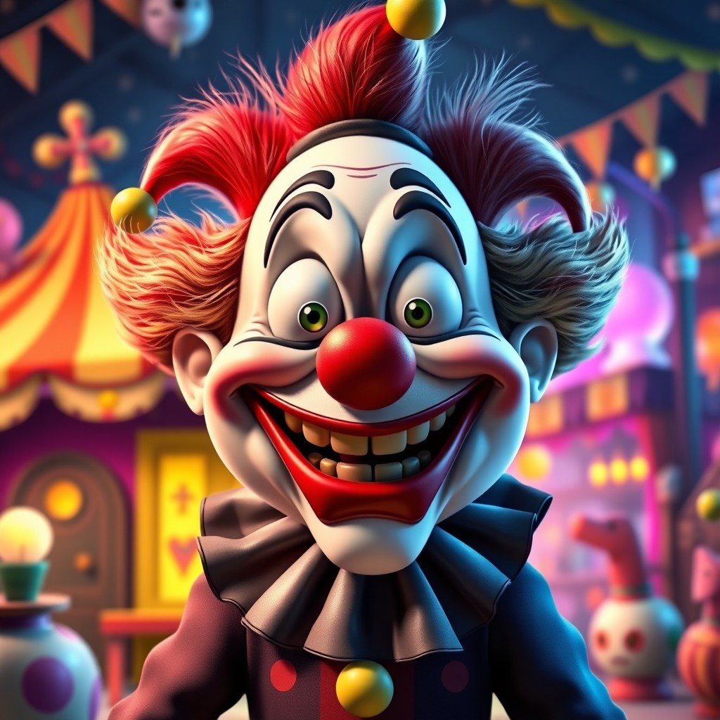 An animated version of Art the Clown, showcasing him in a vibrant, exaggerated cartoon style
