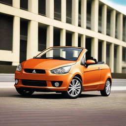 A high-quality photograph showcasing a Mitsubishi Colt CZC convertible in a striking matte apricot color