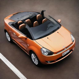 A high-quality photograph showcasing a Mitsubishi Colt CZC convertible in a striking matte apricot color