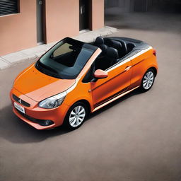 A high-quality photograph showcasing a Mitsubishi Colt CZC convertible in a striking matte apricot color