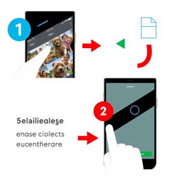 An informative and visually engaging illustration showing the steps to erase a file in a gallery on a smartphone