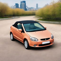 This is a high-quality photograph of a Mitsubishi Colt CZC convertible, painted in a unique matte apricot color