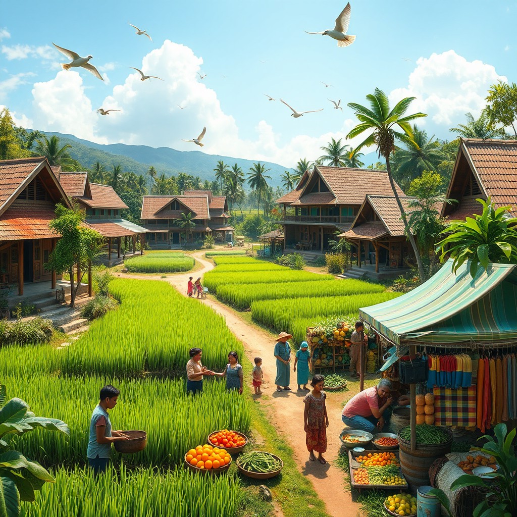A picturesque self-sufficient village (desa mandiri) showcasing community resilience and sustainability