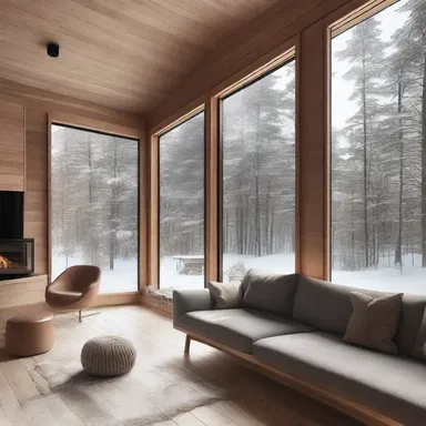 In modern Scandinavian architecture, the concept of hygge is embraced, with cozy wood cabins soaking up natural light through large windows, creating a warm and inviting atmosphere.