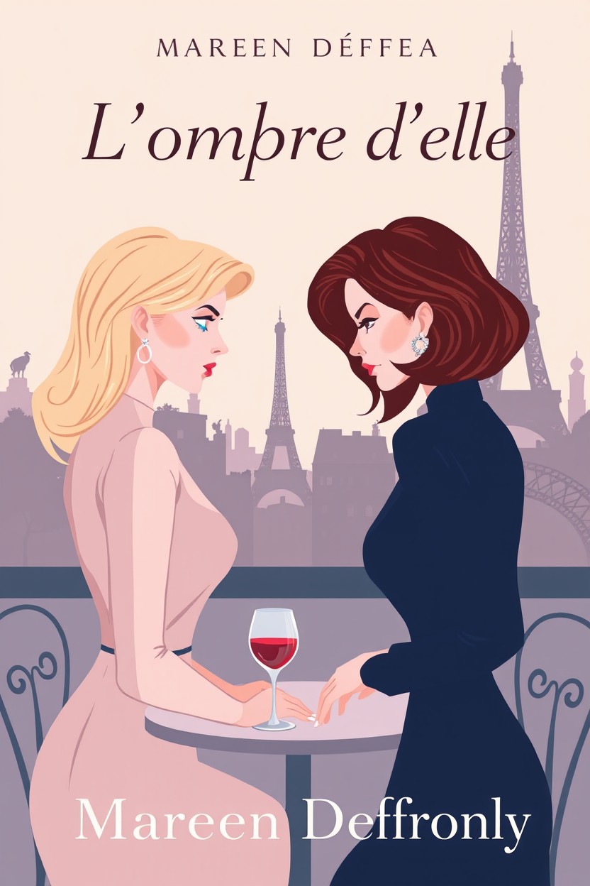 A modern pastel psychological thriller book cover illustration featuring two elegant women in the foreground, facing each other with subtle tension