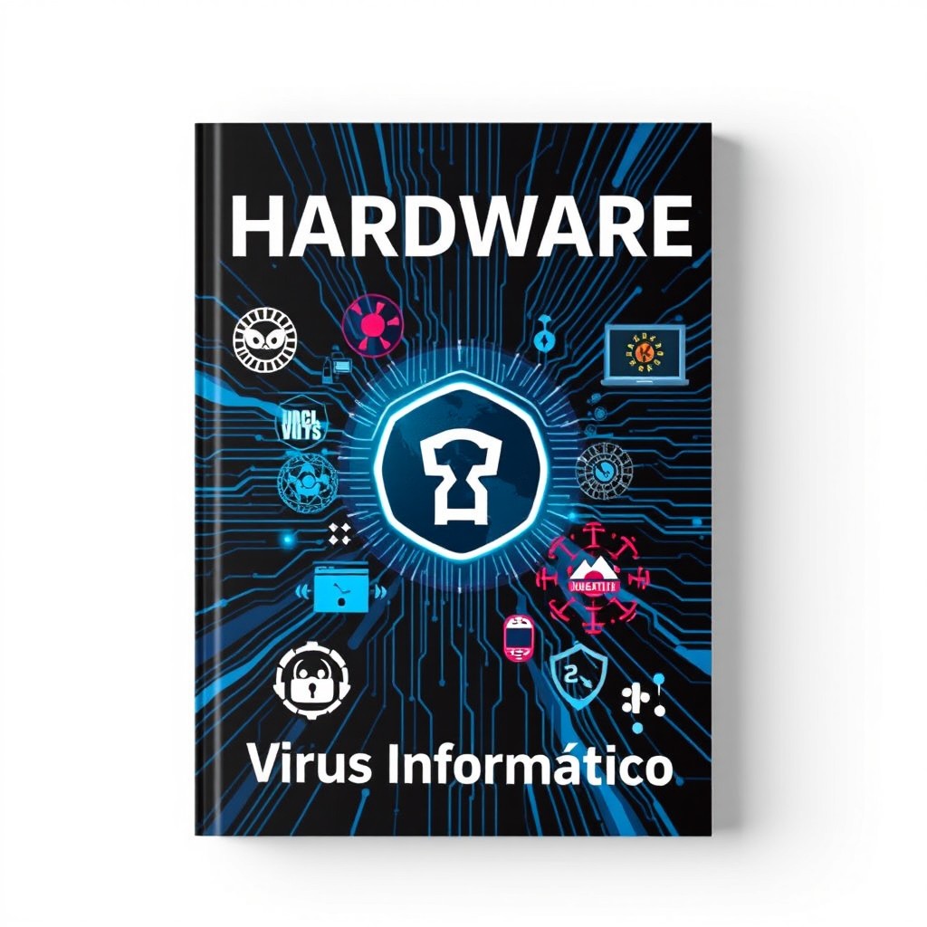 A striking book cover design featuring various stylized images of computer viruses, including abstract representations and digital glitch effects
