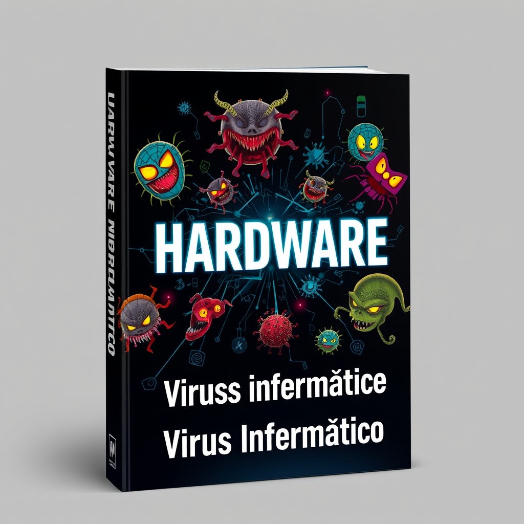 A striking book cover featuring several creatively illustrated computer viruses represented visually as menacing, animated creatures or digital patterns, showcasing a chaotic yet intriguing design