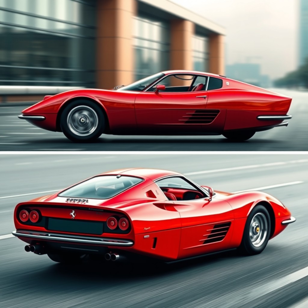 A modern version of a Ferrari 512 TR, showcasing the sleek and elegant design with its signature body lines
