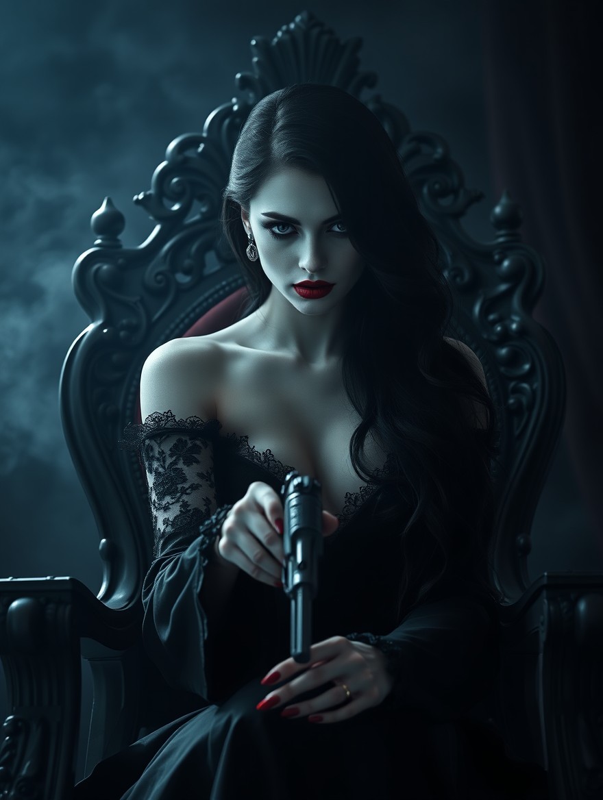 An enchanting dark romance scene with the upper part of the image wrapped in deep, shadowy darkness