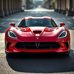 Un Dodge Viper en su formato original, enfocado desde el frente con una mirada agresiva y poderosa