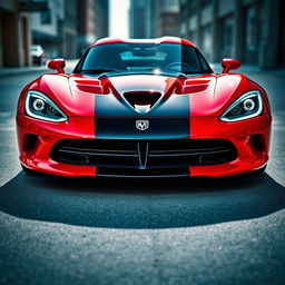 Un Dodge Viper en su formato original, enfocado desde el frente con una mirada agresiva y poderosa