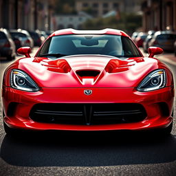 Un Dodge Viper en su formato original, enfocado desde el frente con una mirada agresiva y poderosa