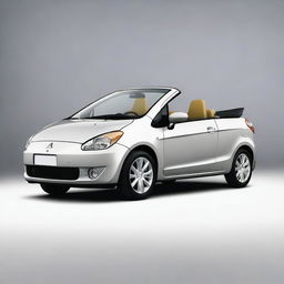 A high-definition photograph showcasing a 2008 Mitsubishi Colt CZC convertible in a light gray color